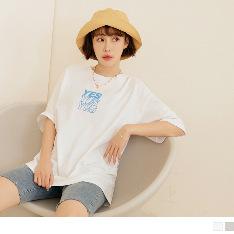 OB 純棉前後英文印花寬鬆長版短袖上衣 OBAB18572 SS23