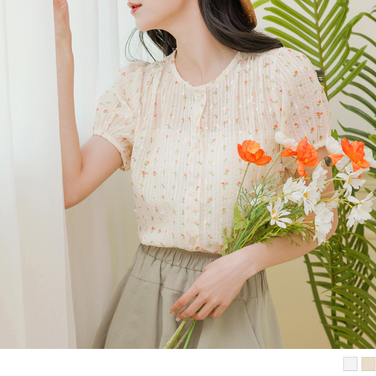 OB 透肌感碎花紋理襯衫上衣 OBAB18788 SS23