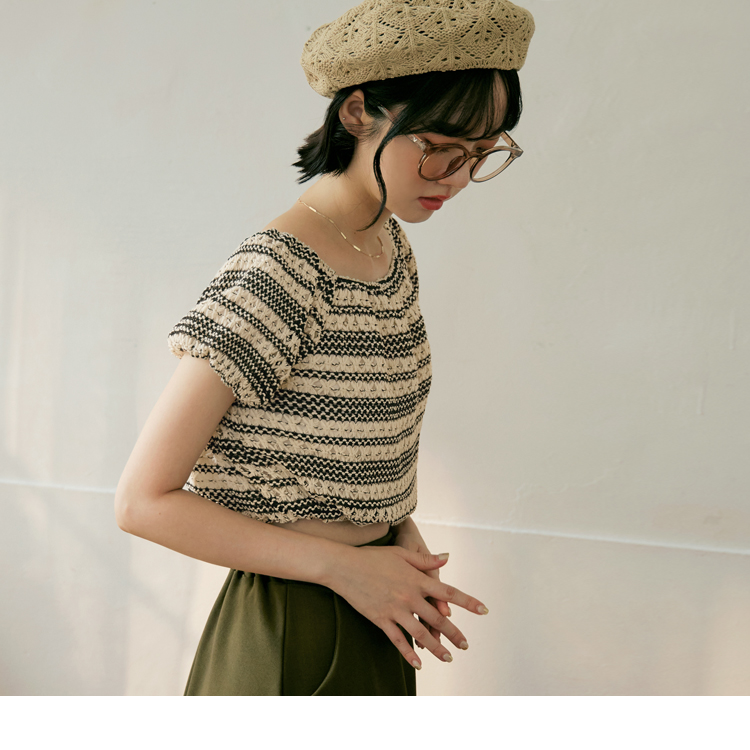 OB 編織感紋理泡泡袖短版上衣 OBAB18721 SS23