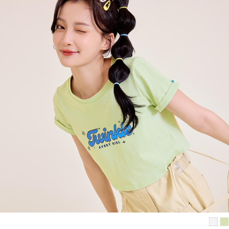 OB 純棉字母印花反摺袖短版TEE OBAB18793 SS23