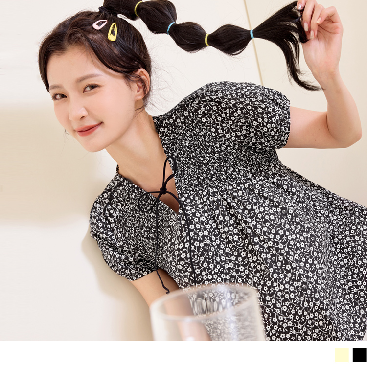 OB 純棉度假風碎花泡泡袖綁帶上衣 OBAB18773 SS23