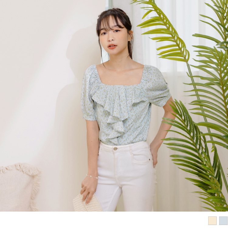 OB 荷葉方領印花拋袖上衣 OBAB18623 SS23