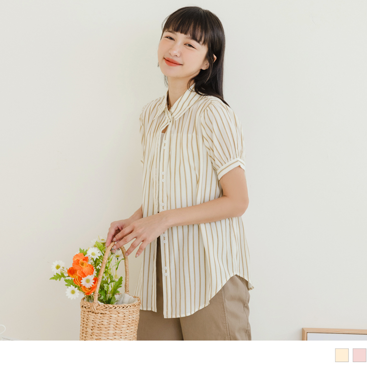 OB 直條紋拋袖長版襯衫上衣 OBAB18863 SS23