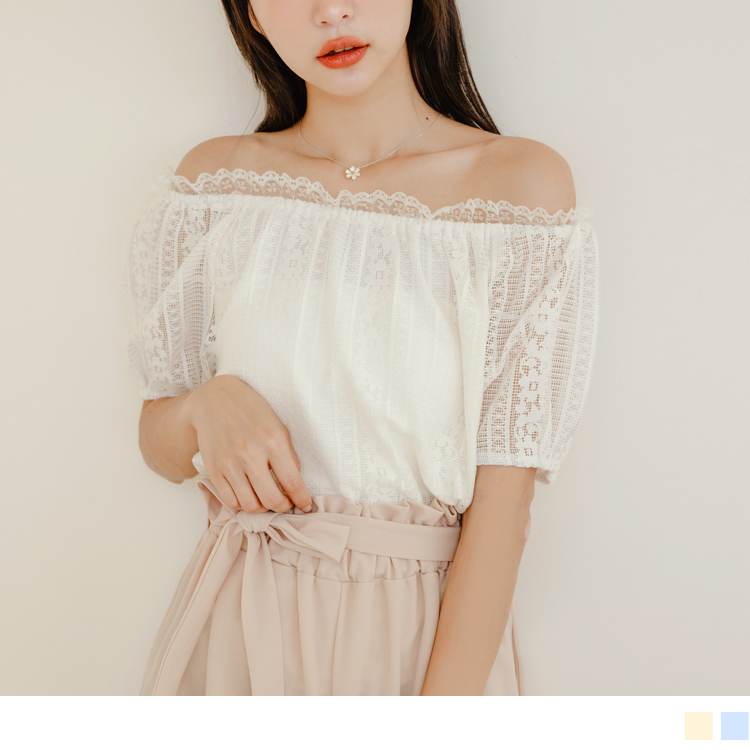 OB 2WAY蕾絲領微透膚拋袖上衣 OBAB18830 SS23