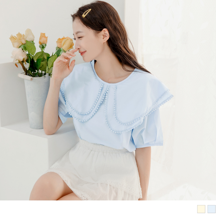 OB 蕾絲雙層娃娃領拋袖上衣 OBAB19015 SS23