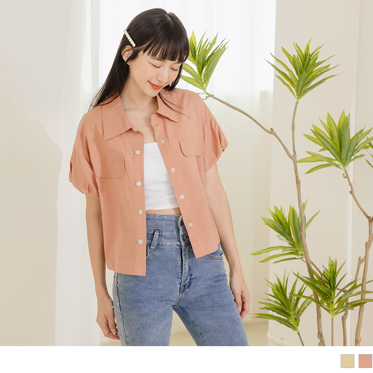 OB 純棉拋袖短版襯衫上衣 OBAB18827 SS23