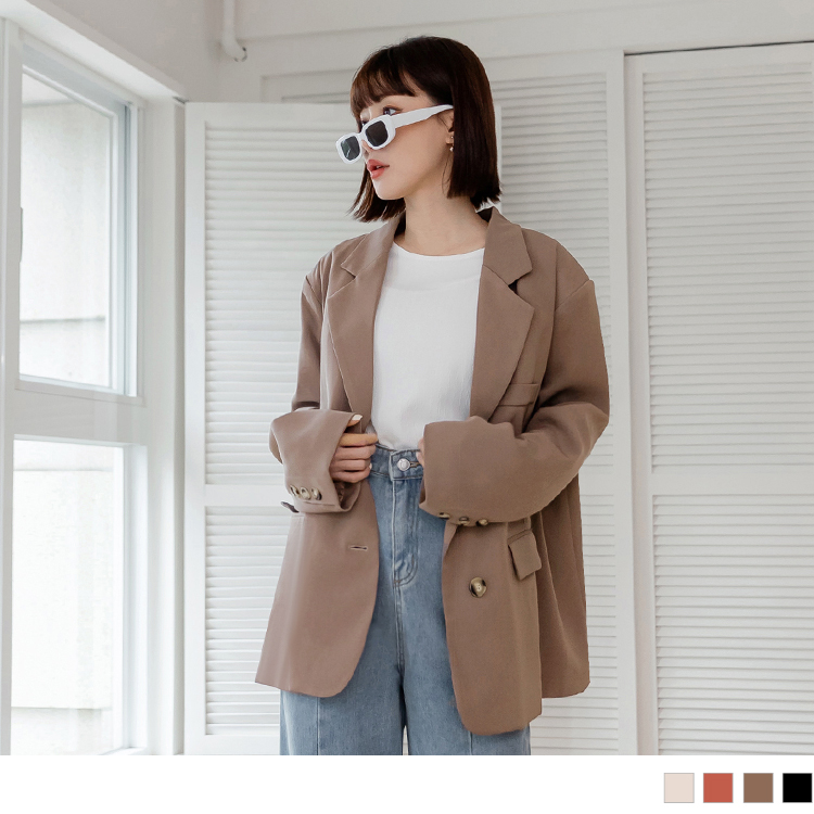 OB 細緻純色玳瑁釦寬版西裝外套 OBEA3514 FW23