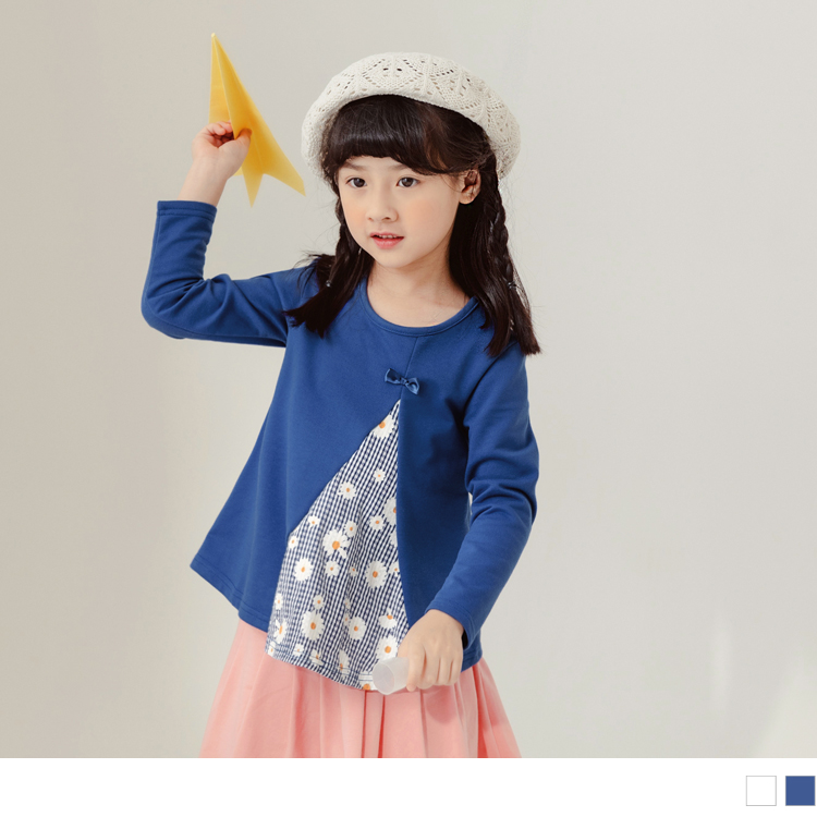 OB 不對稱格紋小花拼接緞帶蝴蝶結上衣 OBQA1720 FW23