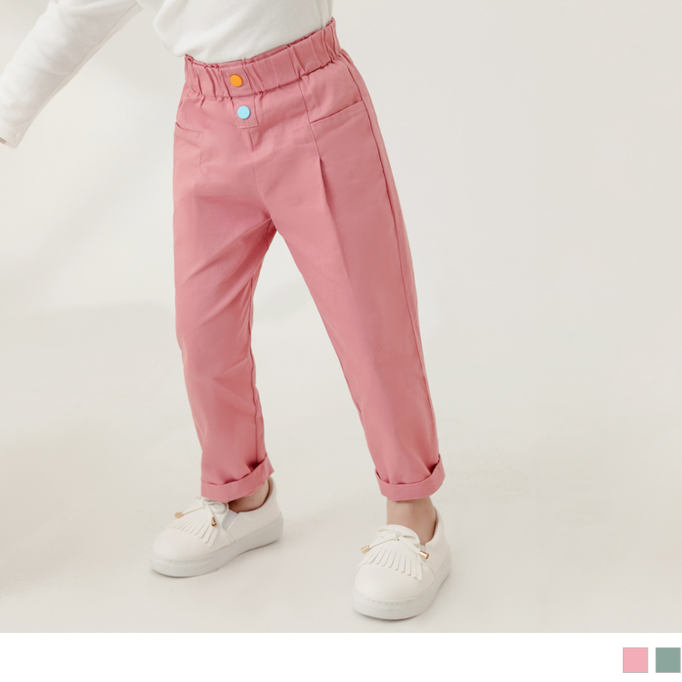 OB 純棉撞色假排釦彈力鬆緊腰長褲 OBQB0006 FW23