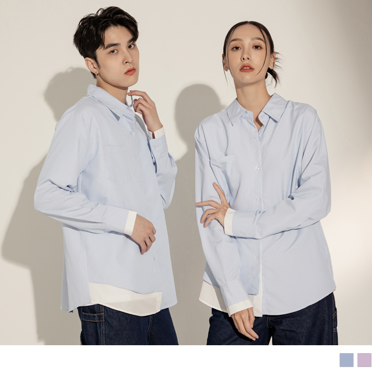 OB 男女共穿．細直紋假兩件質感襯衫 OBAB18937 FW23
