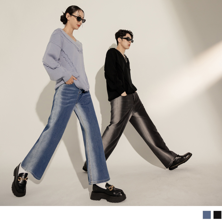 OB 男女共穿．側邊渲染刷色直筒牛仔褲 OBBA7282 FW23