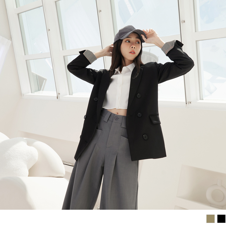 OB 細緻格紋內裡雙排釦西裝外套 OBEA3518 FW23