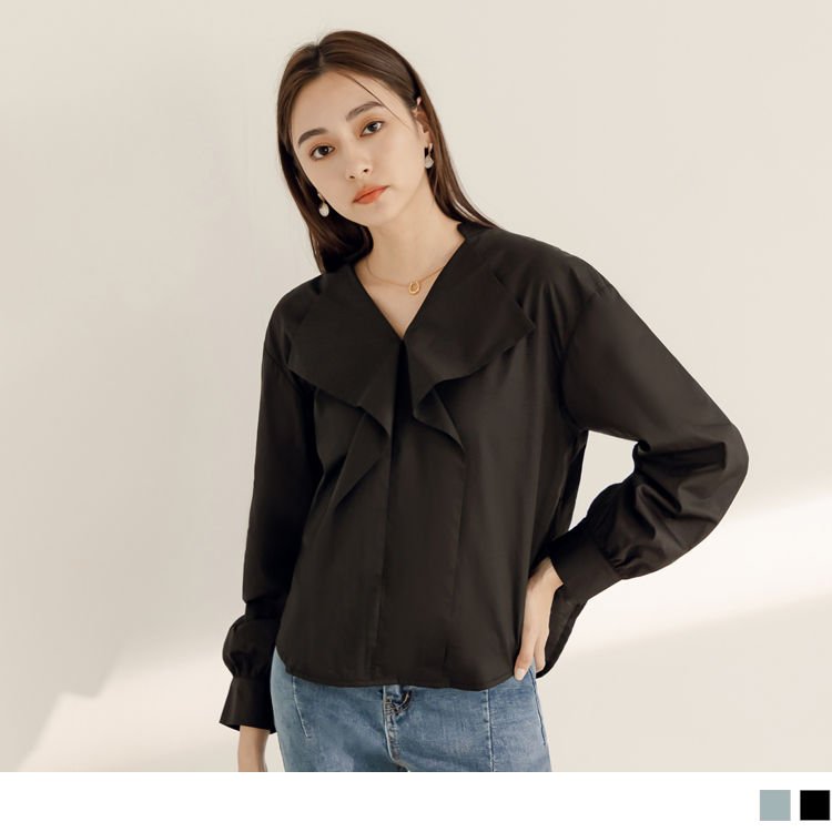 OB 棉質V領後背綁帶長袖上衣 OBAB18907 FW23