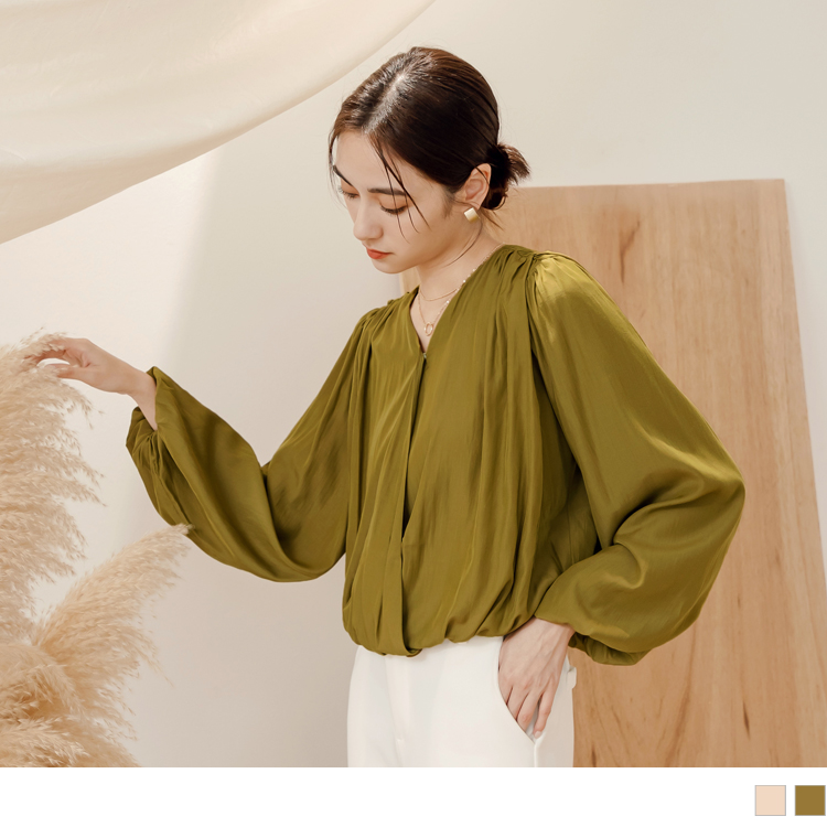 OB 小V臉．V領泡泡袖開襟上衣/外套 OBAB19078 FW23