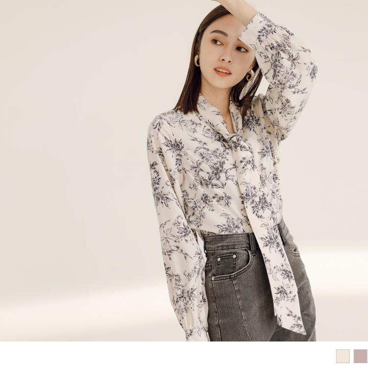 OB 不易皺質感印花綁結上衣 OBAB18931 FW23