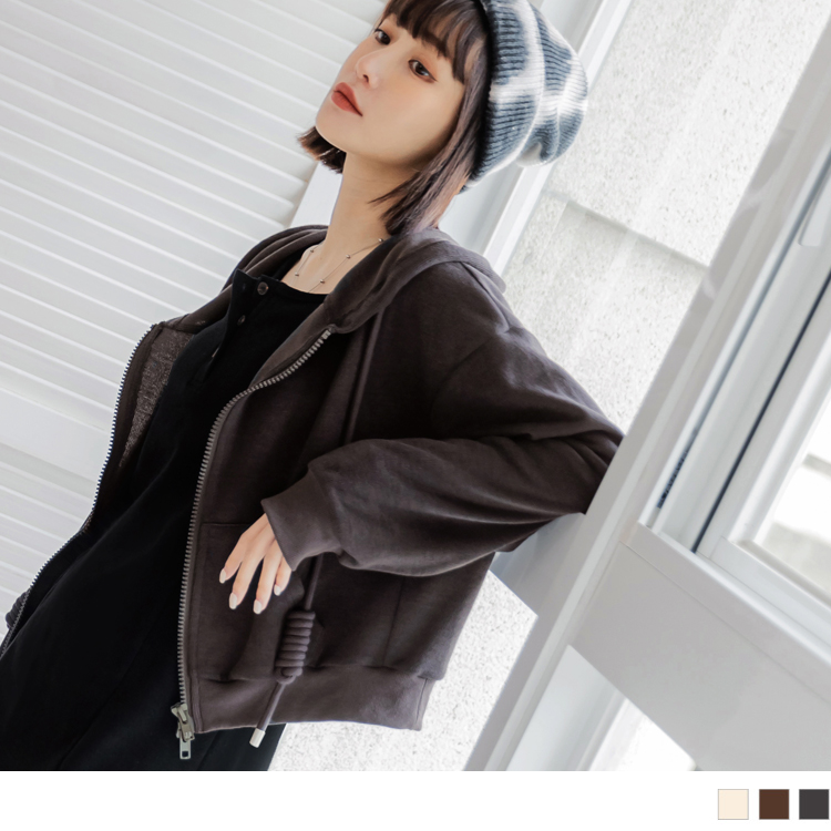 OB 保暖棉質造型帽繩雙拉鍊連帽外套 OBEA3511 FW23