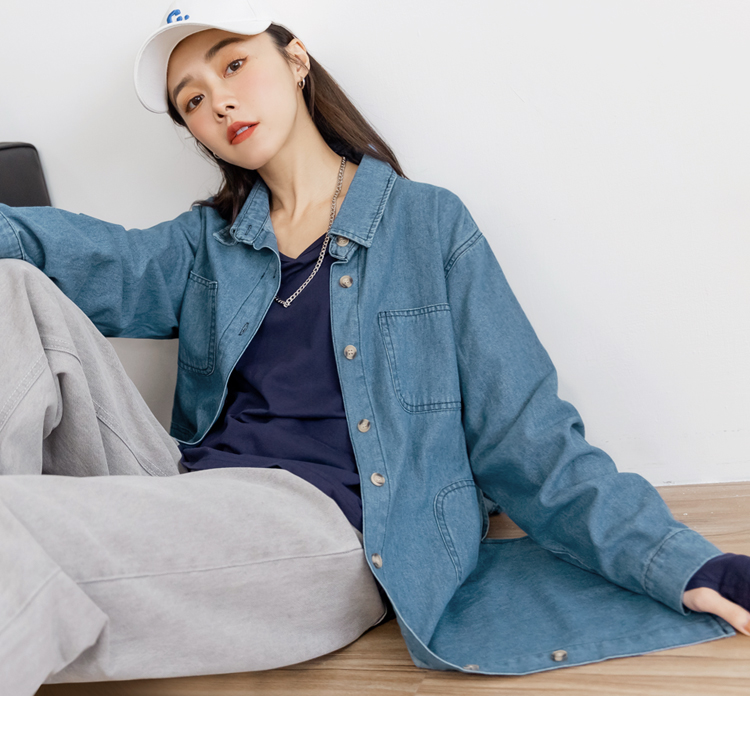 OB 純棉開襟排釦口袋牛仔長外套 OBEA3542 FW23