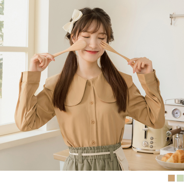OB 咖啡廳家族．細緻布丁夥伴印花娃娃領襯衫 OBIG0019 FW23
