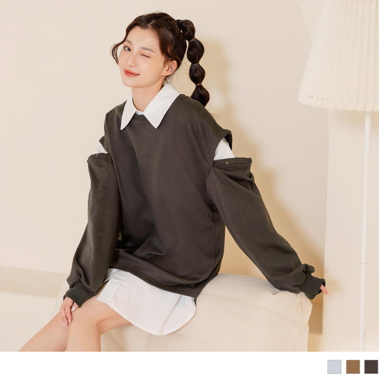 OB 開釦造型袖寬鬆長版大學TEE OBAB18891 FW23
