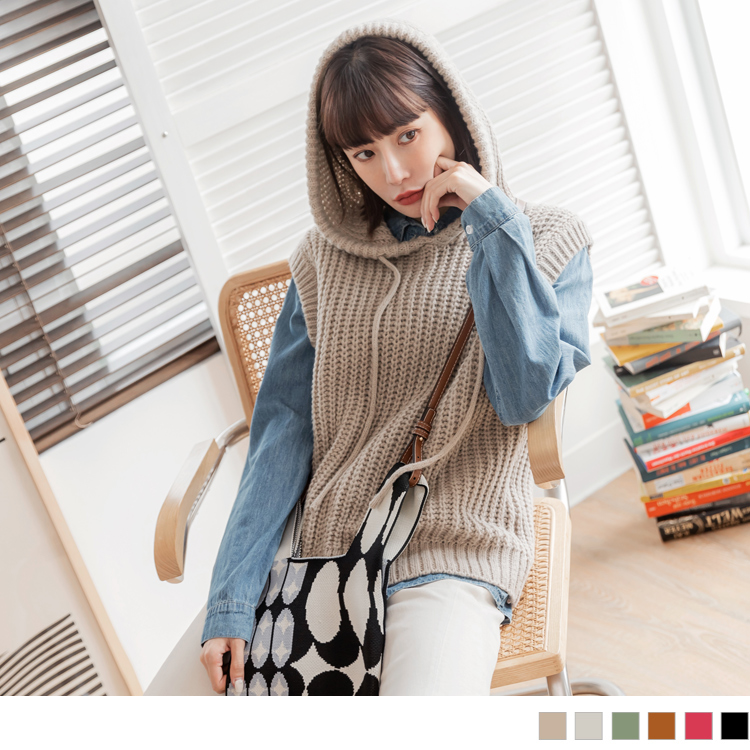 OB 豐厚針織素色連帽毛衣背心 OBFA2818 FW23