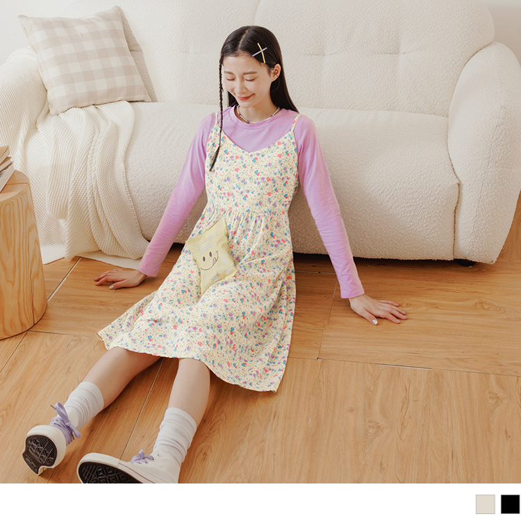 OB 兩件式撞色碎花收腰連身裙 OBDA9915 FW23