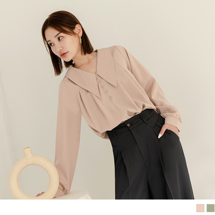 OB 不易皺造型翻領長袖上衣 OBAB18968 FW23