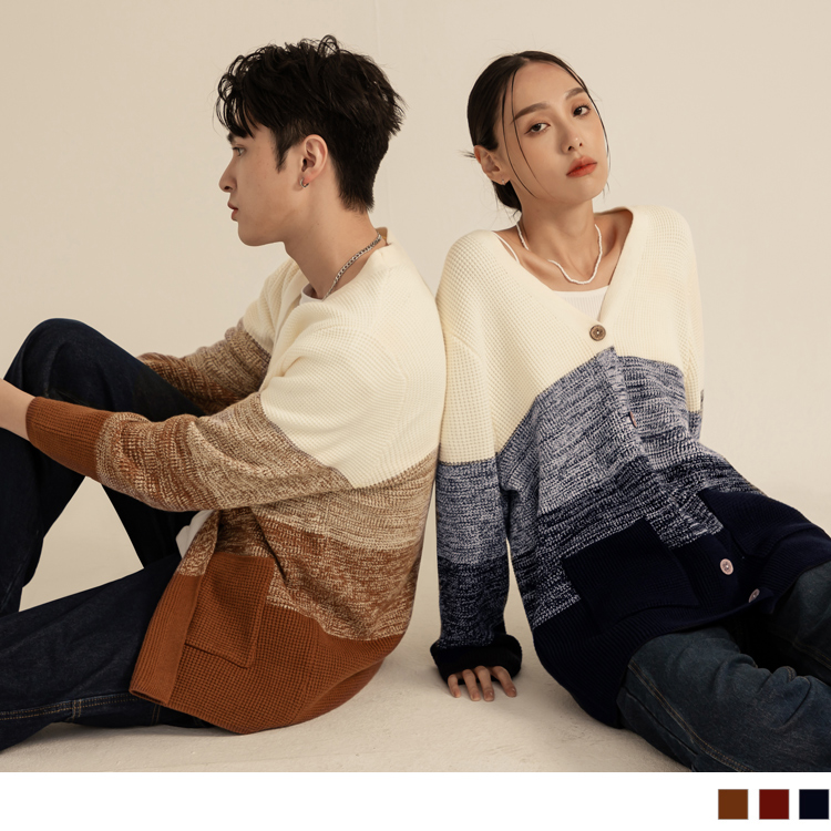 OB 男女共穿．粗針織橫條漸層上衣/外套 OBFA2803 FW23