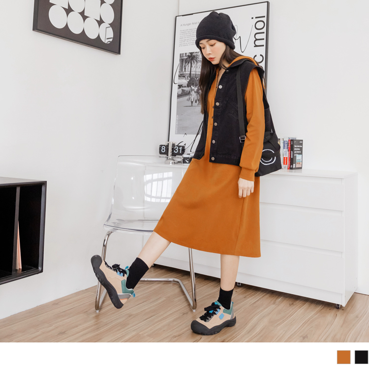 OB 棉質磨毛半開襟連帽長袖連身裙 OBDA9908 FW23