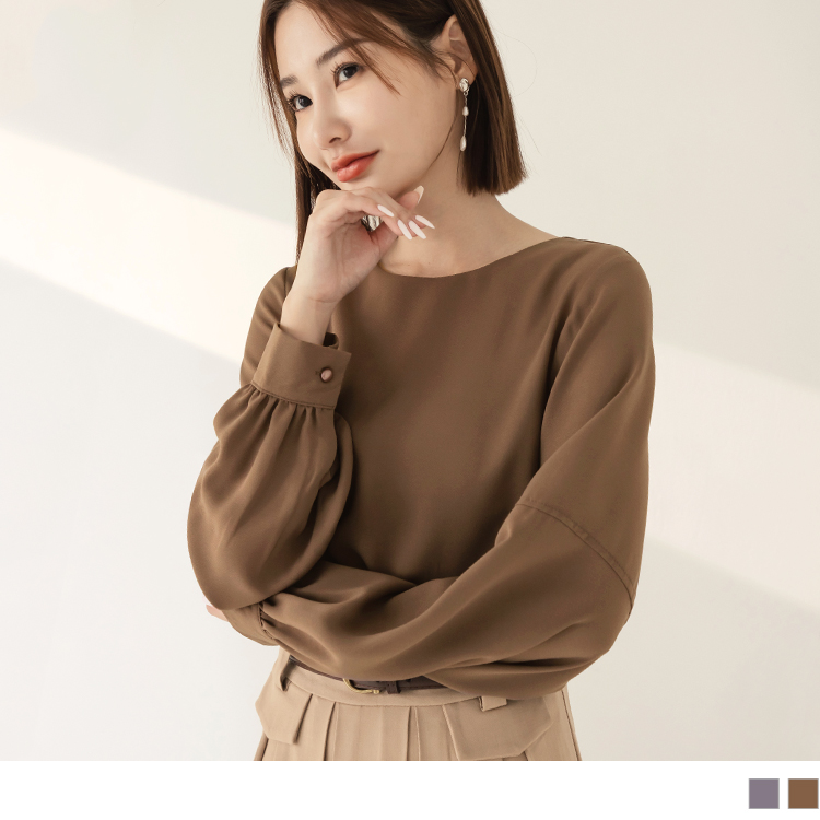 OB 拋袖不易皺圓領落肩上衣 OBAB18942 FW23