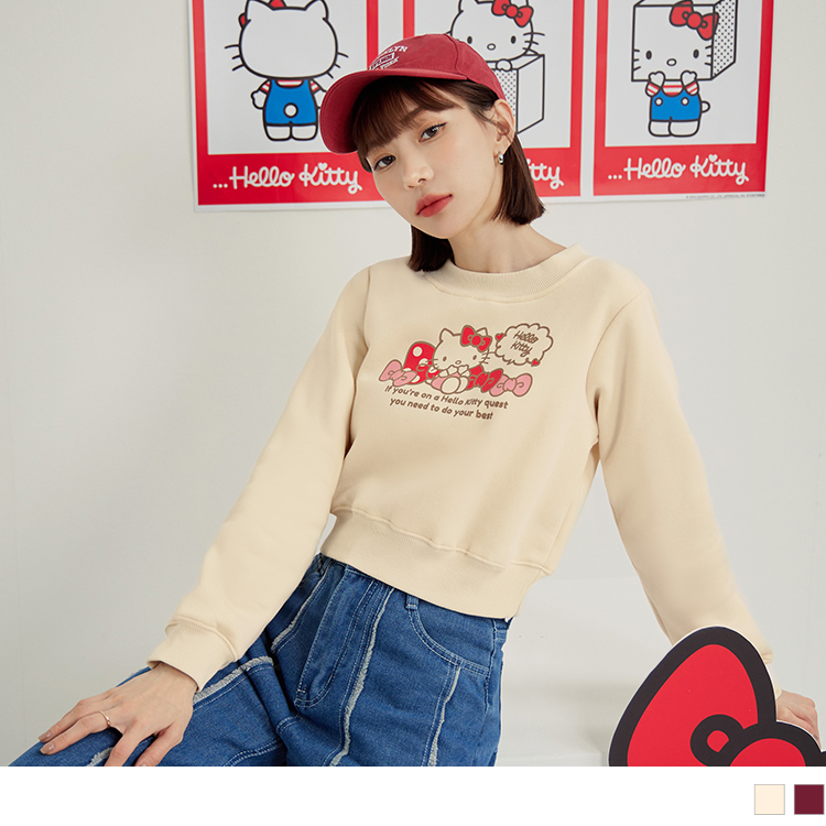 OB KITTY 潮流經典．立領刷毛短版大學TEE/衛衣(代購) OBIK0017 FW23