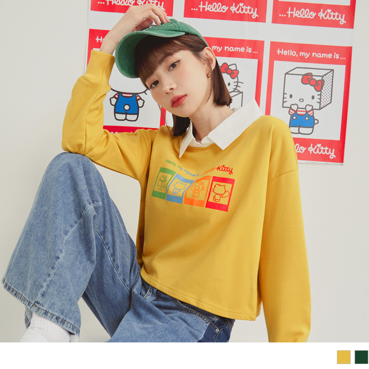 OB KITTY 潮流經典．全彩拍立得印花長袖大學TEE/上衣(代購) OBIK0013 FW23