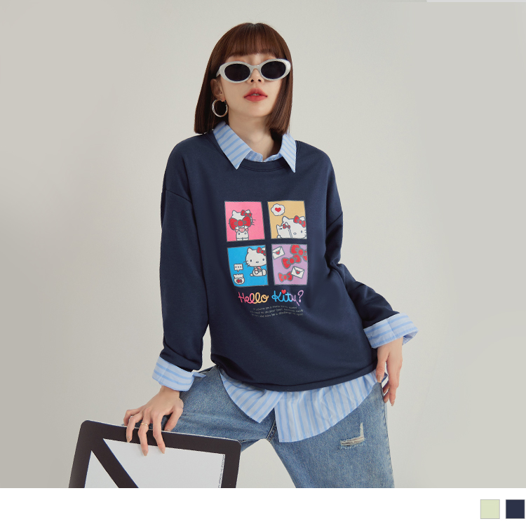 OB KITTY 潮流經典．全彩漫畫風印花寬版大學TEE/衛衣(代購) OBIK0009 FW23
