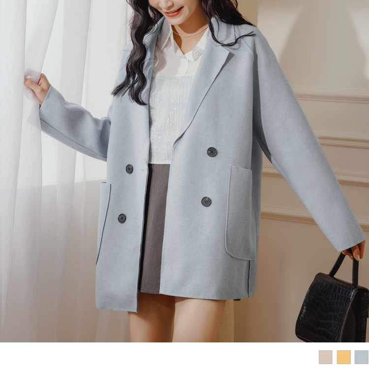 OB 毛呢西裝領雙釦長版外套 OBEA3534 FW23