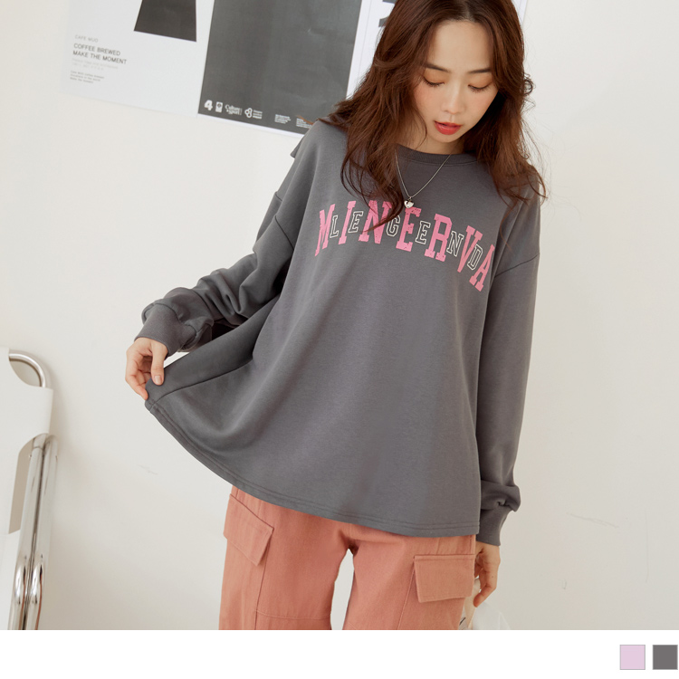 OB 棉質字母印花交錯後片寬版長袖上衣 OBAB19115 FW23