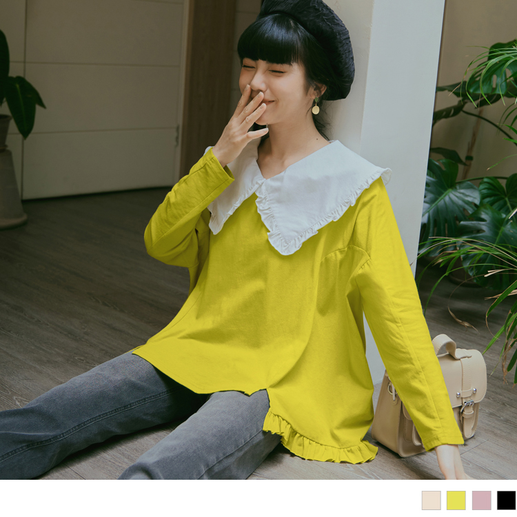 OB 寬鬆純棉下擺荷葉小開衩上衣 OBAB18999 FW23