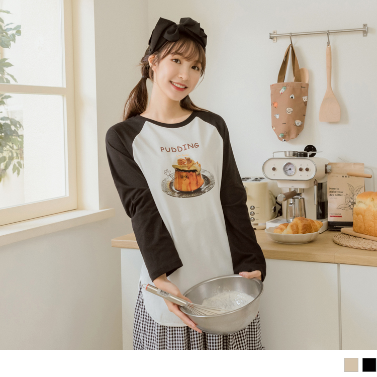 OB 咖啡廳家族．棉質布丁相片印拉克蘭袖上衣/牛角袖Tee OBIG0030 FW23