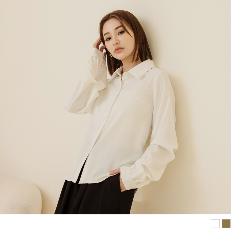 OB 不易皺袖壓褶長袖襯衫 OBAB19048 FW23