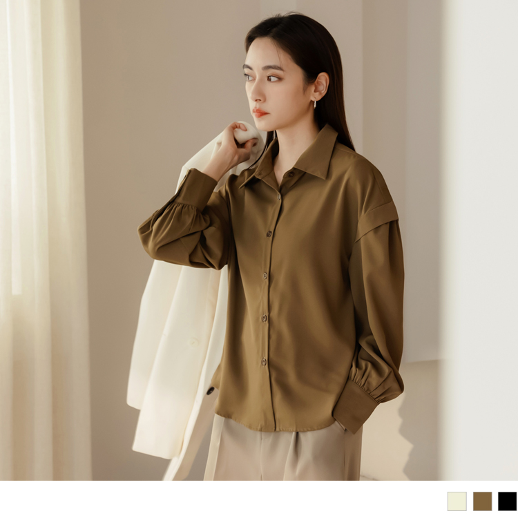 OB 不易皺襯衫領拋袖上衣 OBAB19098 FW23