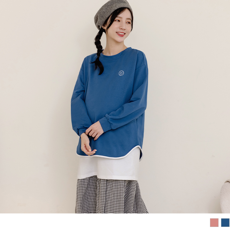 OB 假兩件笑臉刺繡長版哺乳上衣 OBMA0660 FW23
