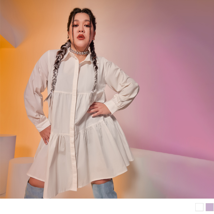 OB 風格人物Amanda．2way純棉素色襯衫短連身裙 OBAB19159 FW23