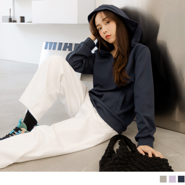 OB 細膩紋理彈性V領連帽長袖上衣 OBAB19095 FW23
