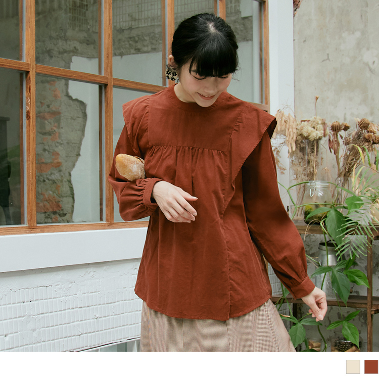 OB 純棉荷葉拼接後釦燈心絨上衣 OBAB18957 FW23