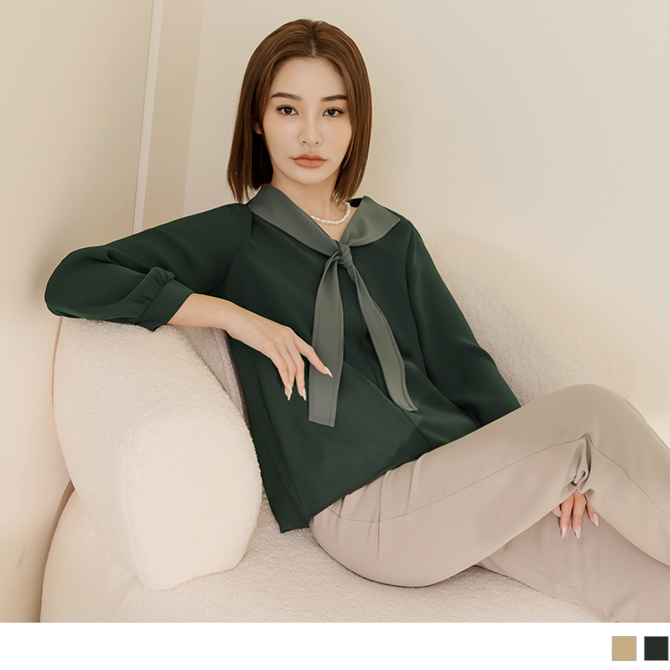 OB 不易皺領綁結拋袖上衣 OBAB19157 FW23