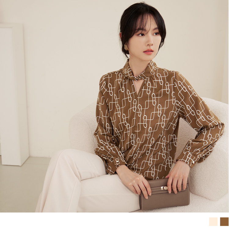 OB 質感印花V領長袖上衣 OBAB19123 FW23