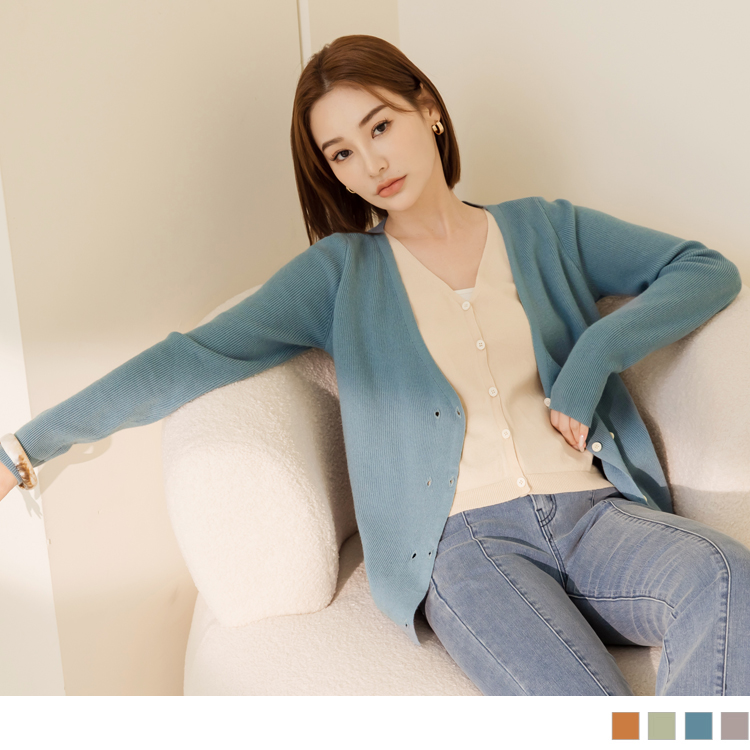 OB QQ毛衣．假兩件包芯紗長袖V領上衣 OBFA2811 FW23