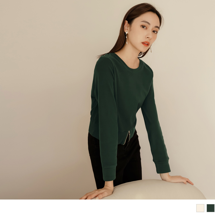 OB 下襬拉鍊圓領長袖上衣 OBAB19090 FW23