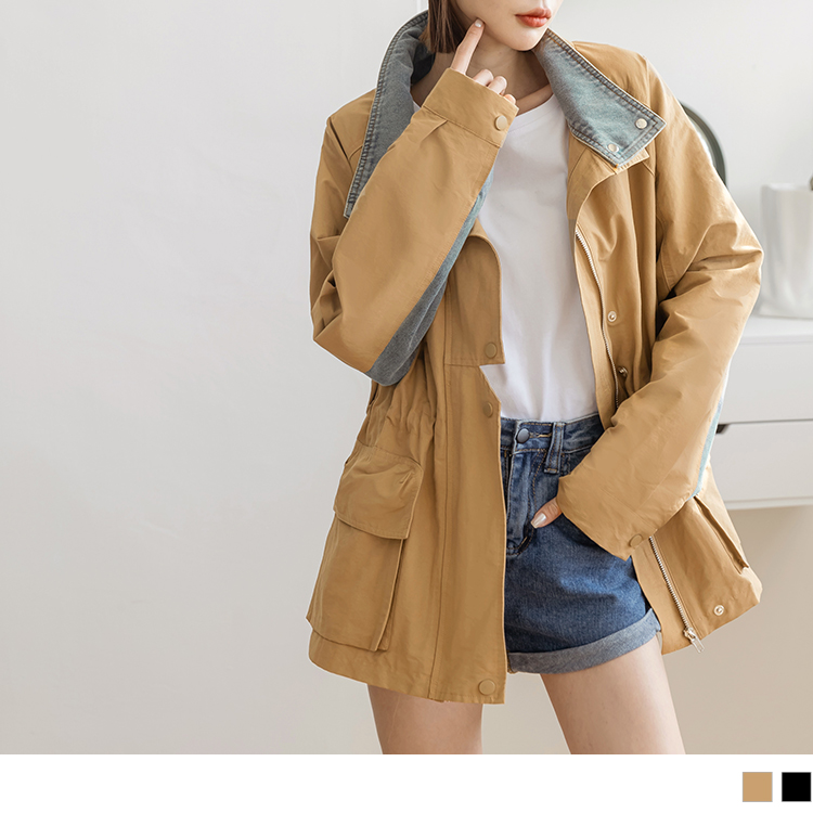 OB 棉質拼接牛仔腰抽繩口袋外套 OBEA3562 FW23