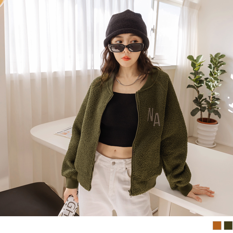 OB 羊羔毛內刷毛英文刺繡棒球外套 OBEA3569 FW23