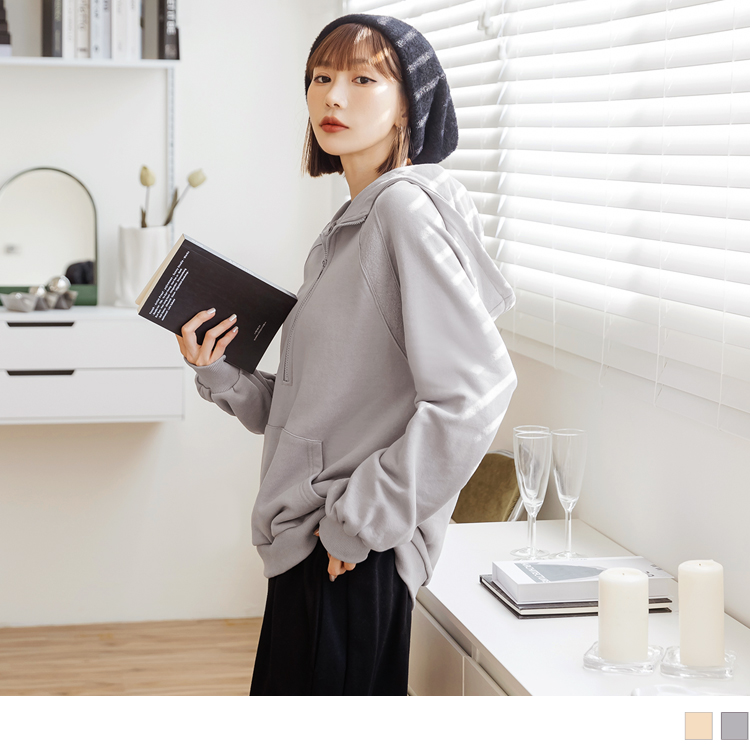 OB 保暖內刷毛織紋拼接連帽上衣 OBAB18893 FW23