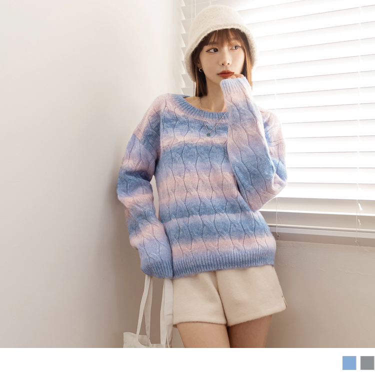 OB 保暖麻花彩虹紗針織跳色漸層毛衣 OBFA2802 FW23